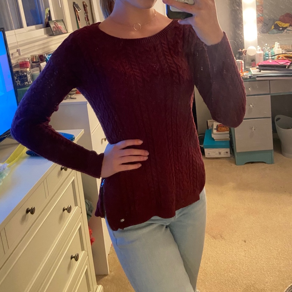 maroon zipper sweater AEO